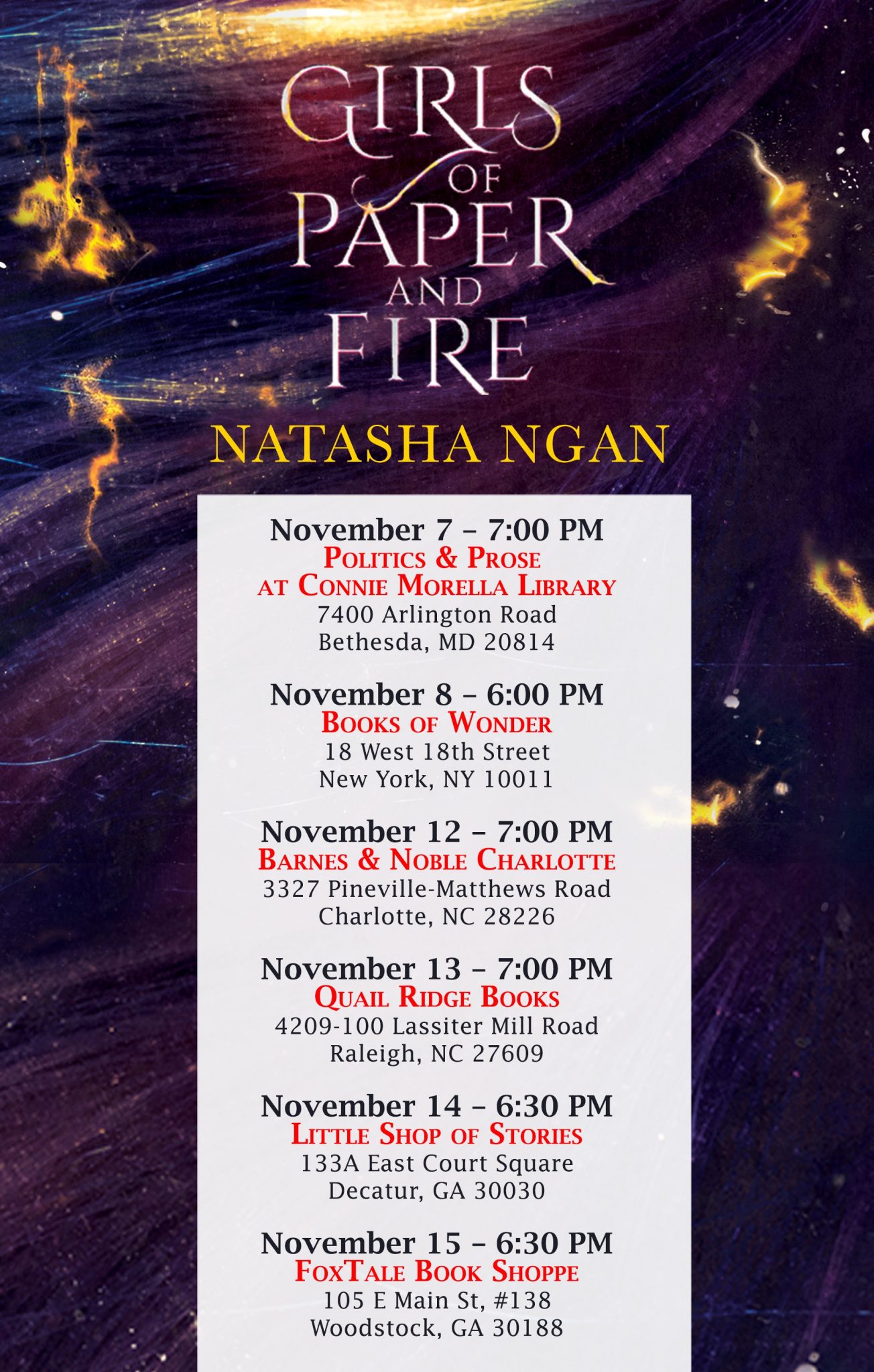 GIRLS OF PAPER AND FIRE Natasha Ngan author tour